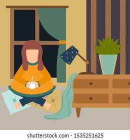 Traditional hygge scenario. Relaxing time for people - Vector