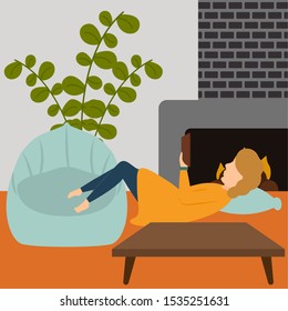Traditional hygge scenario. Relaxing time for people - Vector