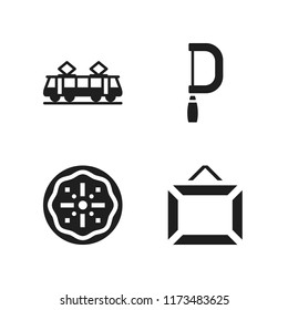 traditional icon. 4 traditional vector icons set. frame, tram and cut icons for web and design about traditional theme