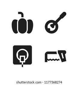 traditional icon. 4 traditional vector icons set. tools and utensils, pumpkin and banjo icons for web and design about traditional theme