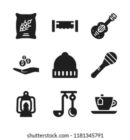 traditional icon. 9 traditional vector icons set. winter hat, tools and utensils and spanish guitar icons for web and design about traditional theme