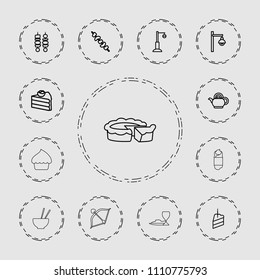 Traditional icon. collection of 13 traditional outline icons such as cake, kebab, street lamp, piece of cake, teapot. editable traditional icons for web and mobile.