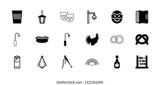 Traditional icon. collection of 18 traditional filled and outline icons such as abacus, sewing, pretzel, harmonic, turkey. editable traditional icons for web and mobile.