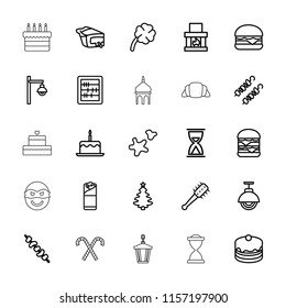 Traditional icon. collection of 25 traditional outline icons such as cake with one candle, abacus, christmas tree, fireplace. editable traditional icons for web and mobile.