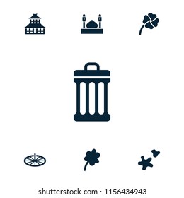 Traditional icon. collection of 7 traditional filled icons such as temple, clover, cookie, clover, sundial, mosque. editable traditional icons for web and mobile.