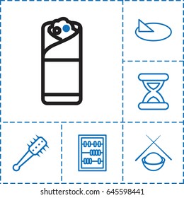Traditional icon. set of 6 traditional outline icons such as burrito, abacus, asian food, hourglass, sundial