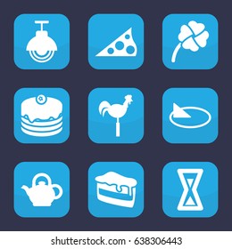 Traditional icon. set of 9 filled traditional icons such as piece of cake, cake, weather vane, clover, teapot, street lamp, sundial