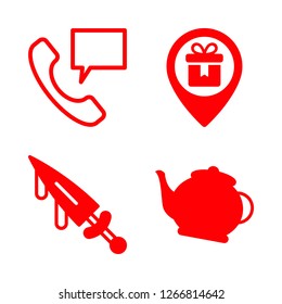 traditional icon set about dagger, telephone call, gift shop location and teapot vector set