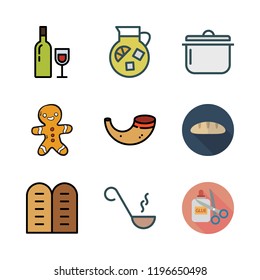 traditional icon set. vector set about soup, ladle, baguettes and gingerbread man icons set.
