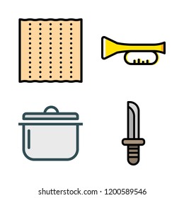 traditional icon set. vector set about soup, dagger, hebrew and trumpet icons set.