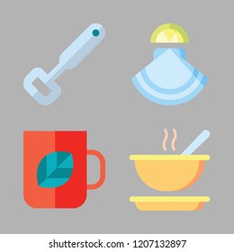traditional icon set. vector set about oyster, tea cup, soup and bottle opener icons set.