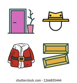 traditional icon set. vector set about hat, door, gold ingots and santa claus icons set.