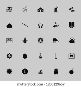traditional icon. traditional vector icons set happy halloween, water well, snowman and mosque