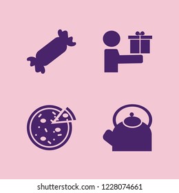 traditional icon. traditional vector icons set give gift, candy, pizza and teapot