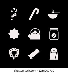 traditional icon. traditional vector icons set teapot, soup, christmas candy and islamic star