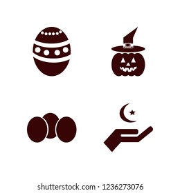 traditional icon. traditional vector icons set easter egg, hand islam sign, eggs and pumpkin witch hat