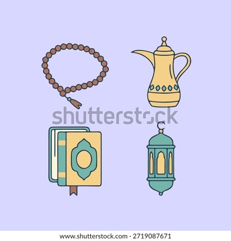 Traditional Icons Illustrating Muslim Devotion, Cultural Heritage, and Spiritual Lifestyle