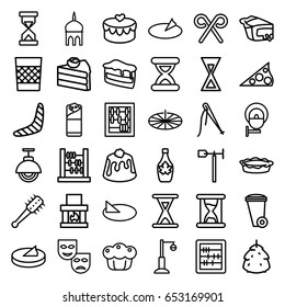 Traditional icons set. set of 36 traditional outline icons such as berry, mosque, boomerang, trash bin, abacus, piece of cake, maple syrup, burrito, pie, street lamp