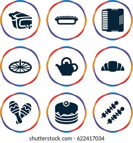 Traditional icons set. set of 9 traditional filled icons such as cake, croissant, pie, harmonic, maraca, teapot, kebab