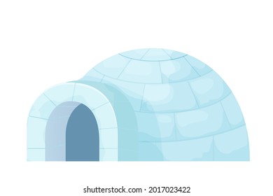 Traditional igloo from snow in cartoon style isolated on white background. Icehouse outdoor, eskimo culture, anarctic home.