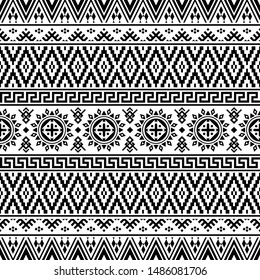 Traditional Ikat Ethnic Aztec Pattern Illustration Design in black and white color. design For Background, Frame, Border or Decoration. Ikat, geometric pattern, native Indian, Navajo, Inca Design