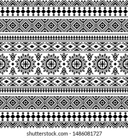 Traditional Ikat Ethnic Aztec Pattern Illustration Design in black and white color. design For Background, Frame, Border or Decoration. Ikat, geometric pattern, native Indian, Navajo, Inca Design