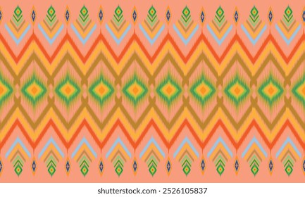 Traditional Ikat Fabric Pattern, Geometric, Abstract Orange Background, Ethnic Ikat Fabric Seamless, Textile Illustration, Pattern, Shawl Design, Silk, Scarf, Background, Textile, Carpet, Texture