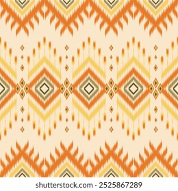 Traditional ikat pattern with striking geometric shapes and intricate details. Thisl seamless pattern is perfect for textiles, fashion, home decor and digital backgrounds