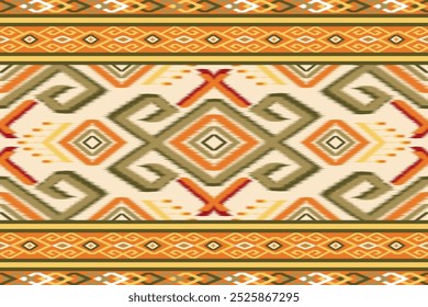 Padrão de ikat tradicional com formas geométricas impressionantes e detalhes intrincados. Este padrão sem emenda é perfeito para têxteis, moda, decoração de casa e fundos digitais