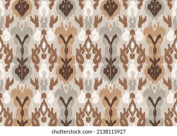 Traditional Ikat Printed Seamless Pattern on Brown Color for Rugs, Fashion and Accessories