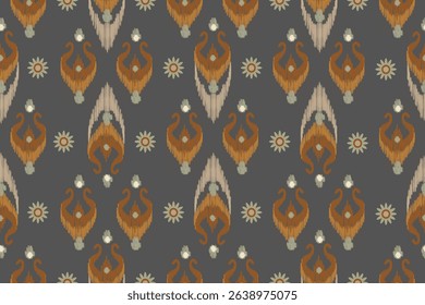 Traditional Ikat seamless pattern with ethnic design in warm orange and grey tones. Suitable for fabric printing, textile design, wallpaper, and digital background.