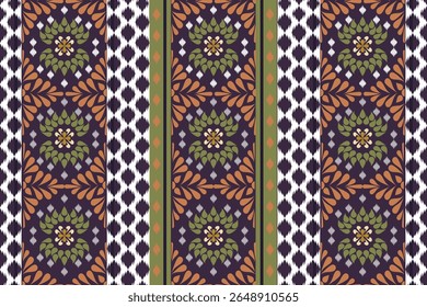 Traditional Ikat seamless pattern with ethnic design in warm orange and grey tones. Suitable for fabric printing, textile design, wallpaper, and digital background.