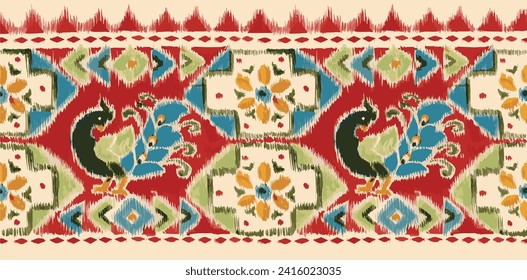 traditional ikat textile and embroidery border design.