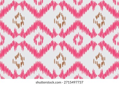 Patrón textil tradicional ikat con motivos étnicos geométricos. Diseño de tela tejida a mano inspirado en la artesanía del sudeste asiático, con ricas texturas y Formas ornamentales repetitivas. Ideal para proyectos de fondo, Fondo de pantalla, moda, decoración de interiores y diseño cultural.
