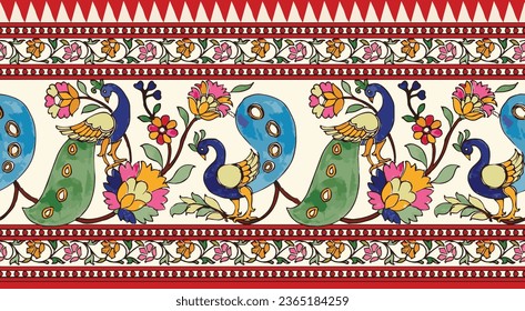 traditional Indian art border design with peacock 