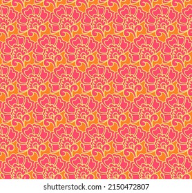 Traditional Indian botanical ornamental textile design. Colorful fabric print. Abstract psychedelic seamless pattern . Hand drawn vector background.