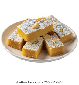 Traditional Indian cashew sweet kaju katli placed in a clean, minimal composition on a white surface.