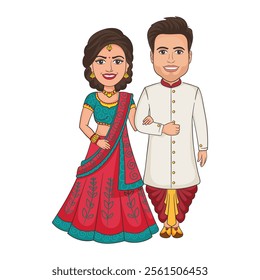 Traditional Indian Character of Bride and Groom Illustration.