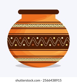 A traditional Indian clay pot with intricate patterns and designs