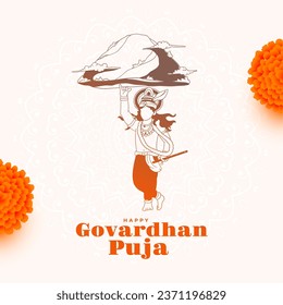 traditional indian festival govardhan puja background for krishna worship vector. Translation: Goverdhan Puja means worship of Govardhan mountain.