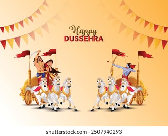 Traditional indian festival happy dussehra with vector illustration