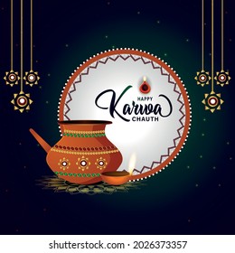 Traditional indian festival happy karwa chauth celebration card