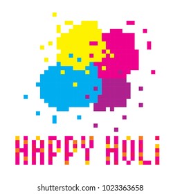 Traditional Indian festival Holi. Bengali New Year. Holiday of spring. Old school computer graphic style. Games elements.