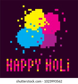 Traditional Indian festival Holi. Bengali New Year. Holiday of spring. Old school computer graphic style. Games elements.