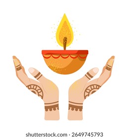 O tradicional festival indiano de luzes Diwali. Conjunto de atributos para decoração festiva. Ilustração vetorial. Em um estilo plano em um fundo branco.