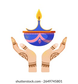 O tradicional festival indiano de luzes Diwali. Conjunto de atributos para decoração festiva. Ilustração vetorial. Em um estilo plano em um fundo branco.