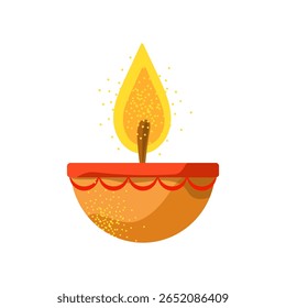 O tradicional festival indiano de luzes Diwali. Conjunto de atributos para decoração festiva. Ilustração vetorial da lâmpada de óleo e da vela. Em estilo plano em fundo branco.