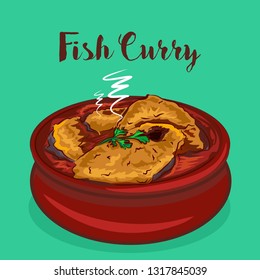 Traditional indian  fish curry vector illustration