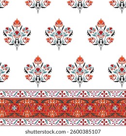 Traditional Indian Floral Pattern – Ethnic Textile Design with Ornamental Border
