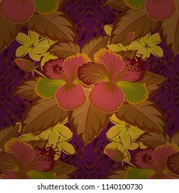 Traditional Indian floral seamless pattern in yellow, purple and brown colors. Vector illustration.